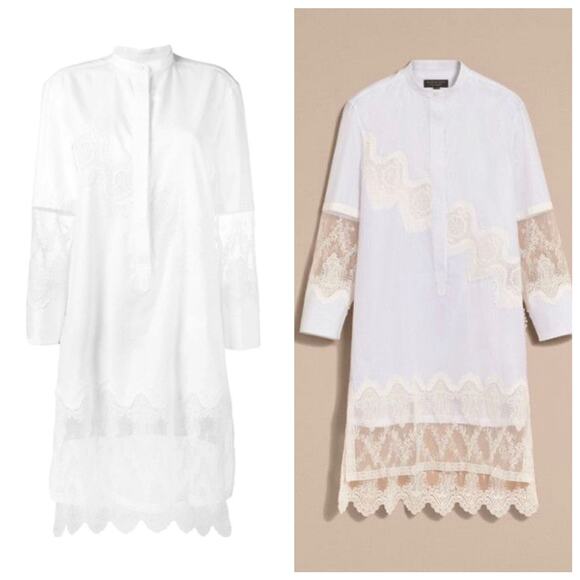 Burberry White Lace Button Up Shift Knee Length Dress 4 Band Collar NWT $1195 - Picture 1 of 12
